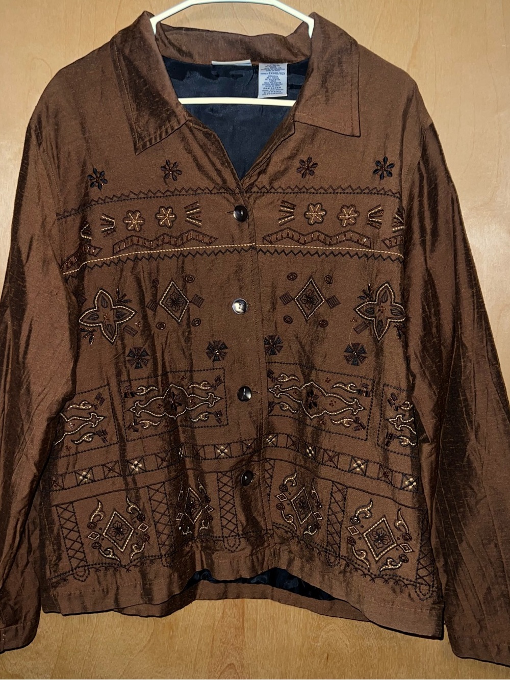 White Stag Women's Embroidered Brown Button-Front Jacket Size XL